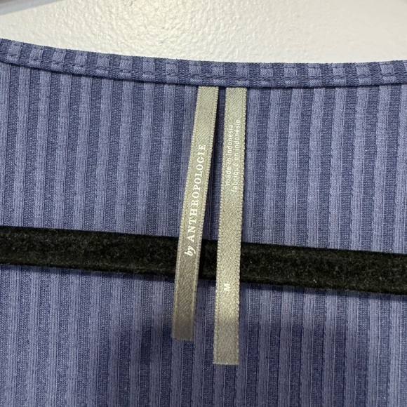 Indigo ribbed puff shoulder Anthropologie soft long sleeve - Picture 2 of 3